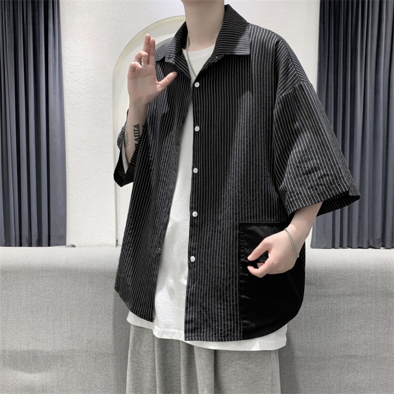特P30控58港风冰丝男宽松版撞色大口袋短袖衬衫CS2101,男装衬衫,电商B370