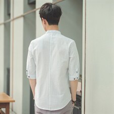 2022文艺条纹衬衫男短袖韩版潮流五分袖衬衣七分袖男士T11P40，男装T恤，电商B413