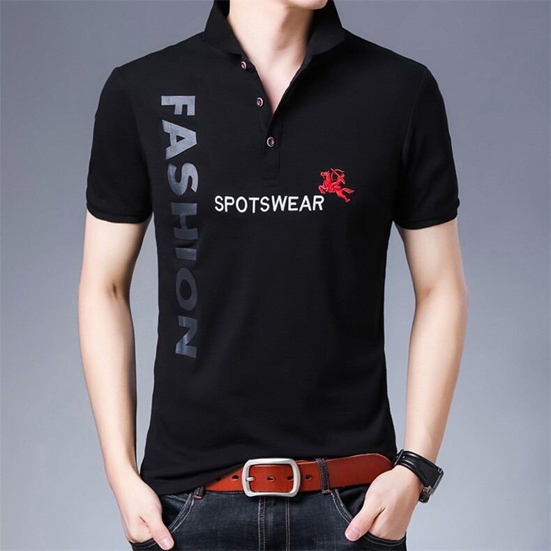 保罗polo衫男2023夏季新款潮流刺绣翻领上衣宽松黑色商务体图片
