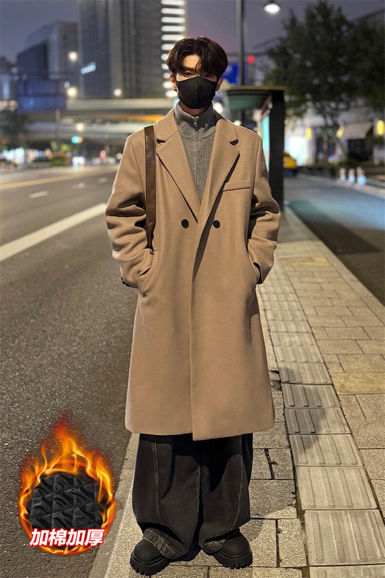 毛呢高品质500g大衣长款男宽松风衣外套J5278J加棉-特P105控178,男装风衣,电商A001-1