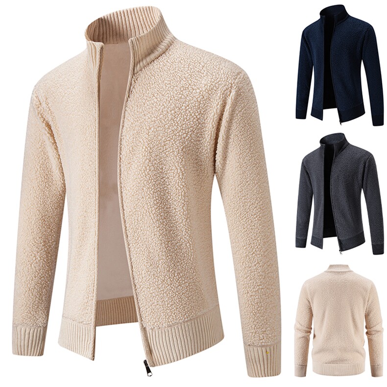 品质好秋冬季男士休闲开衫立领毛衣外套百搭加绒夹克8999-P46元，男装针织衫/毛衣，星座1706