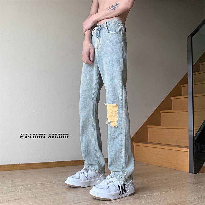 B221美式ins高街暗黑小众百搭破洞小脚牛仔裤LK23012-P60控78,男装牛仔裤,电商B221