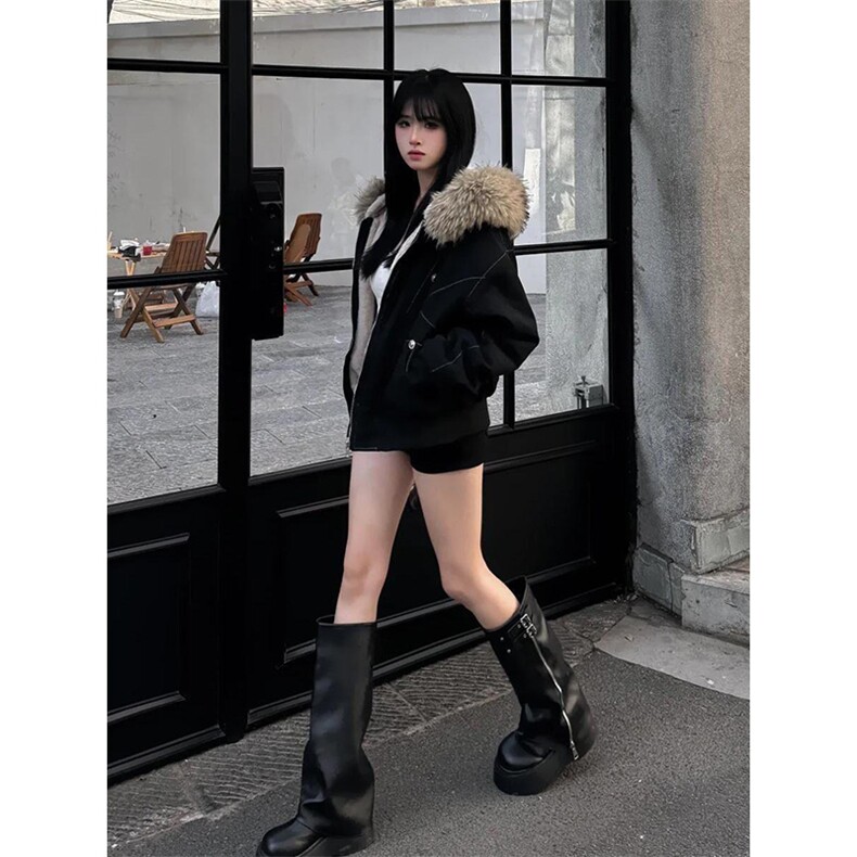 现货重磅boxy短款棉衣座山雕大毛毛领男女棉服水洗工装厚外套,男装棉衣,电商A486