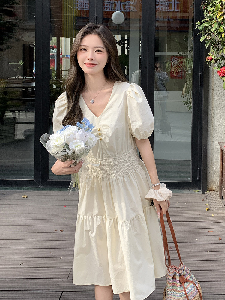 2024夏季新款高档棉布连衣裙时尚显瘦气质长裙优雅百搭女装，女装连衣裙，鑫慧