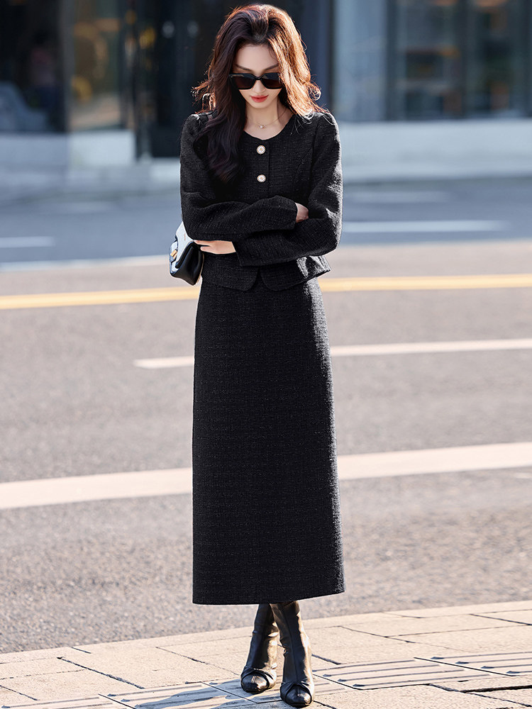 现货小香风套装裙女2025秋季新款高级感气质富家千金半身裙两件套,女装套装/套裙,涵墨