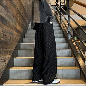 8XL-M特大码港风重磅棋盘格卫裤男士休闲运动裤直筒阔腿裤K961P60图片