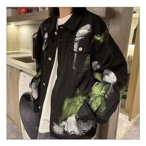 欧美风复古涂鸦扎染牛仔夹克衫男潮流宽松高街外套JK3708-P63图片