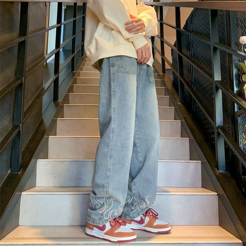 牛仔裤男女秋冬复古做旧潮牌ins直筒宽松高街vibe阔腿裤CN903-P48图片