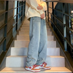 牛仔裤男女秋冬复古做旧潮牌ins直筒宽松高街vibe阔腿裤CN903-P48图片
