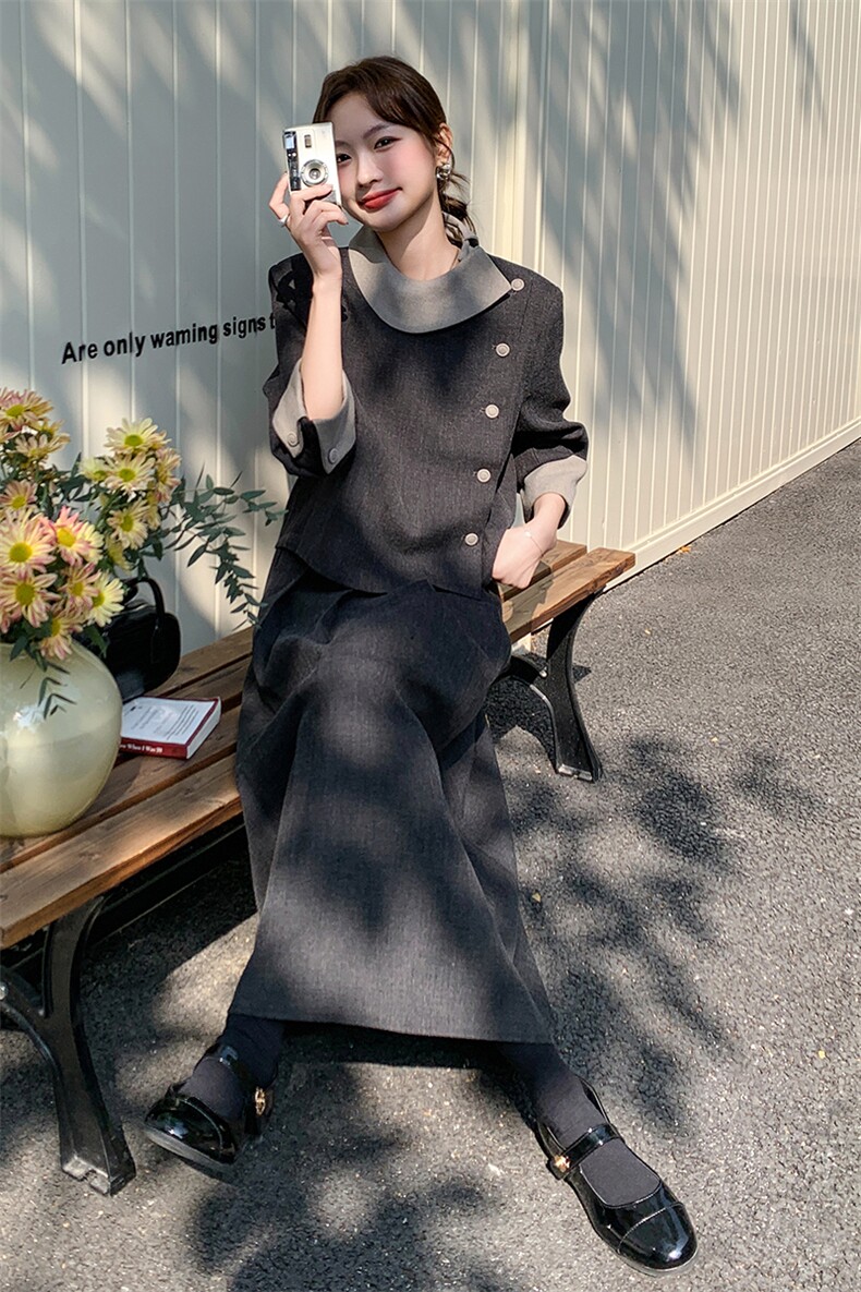 有货春秋灰色设计感休闲套装1017P175K248,女装套装/套裙,2C176