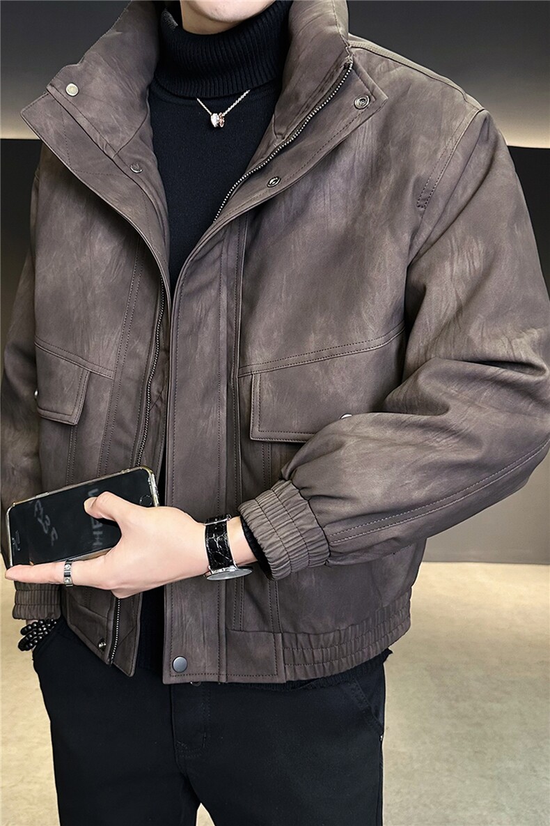新标90绒男士皮羽绒服冬季2025新款立领外套A313-888-P305,男装羽绒服,电商A313