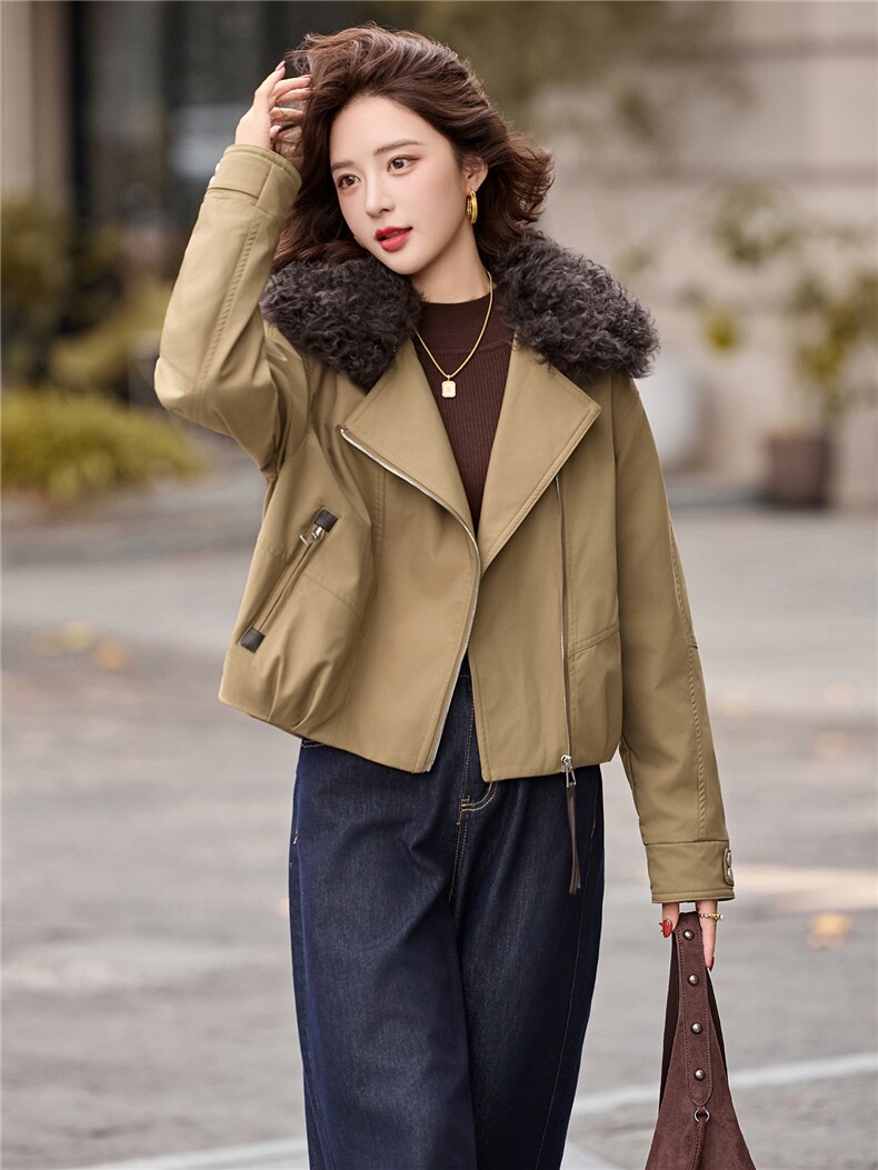 欧货2025冬羊羔毛毛领加厚保暖90白鸭绒羽绒服女,女装棉衣/棉服,玖莱伊