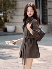 立领风衣外套女小个子秋季2025新款独特好看休闲廓形气质显瘦上衣，女装风衣，浙宝029