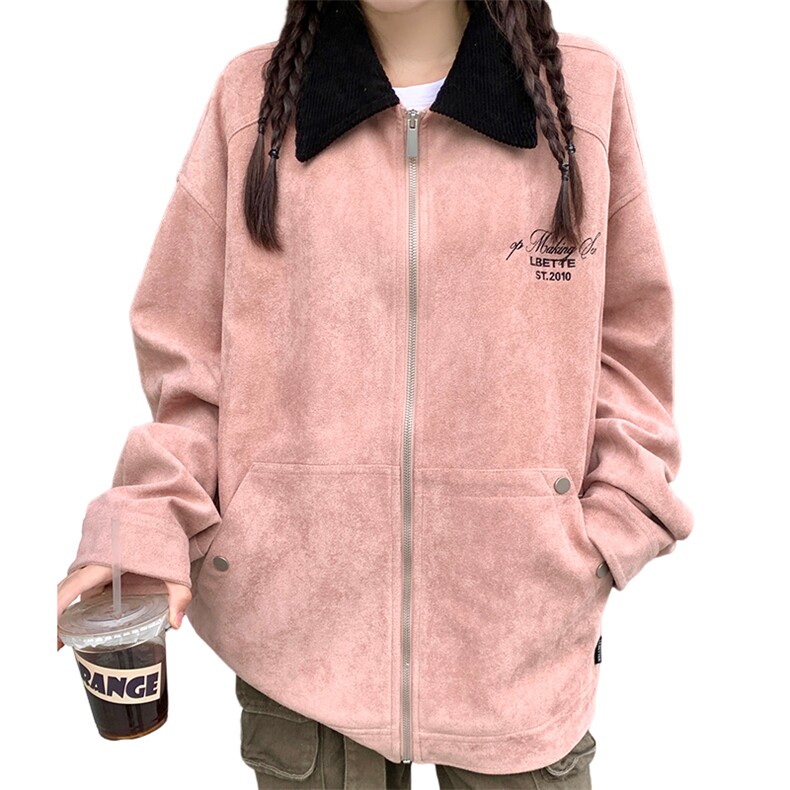 A164-P85闲外套春秋新款百搭复古麂皮绒棒球服,女装短外套,星座911