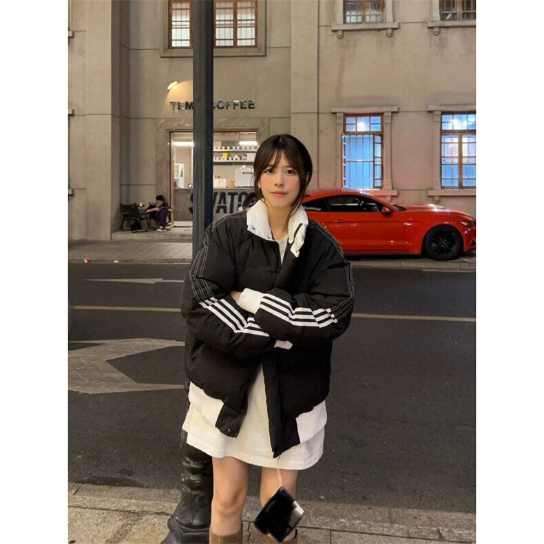 网络图现货宽松撞色三条杠条纹棉服外套加厚保暖棉衣R6816-P110,男装棉衣,星座1005-4