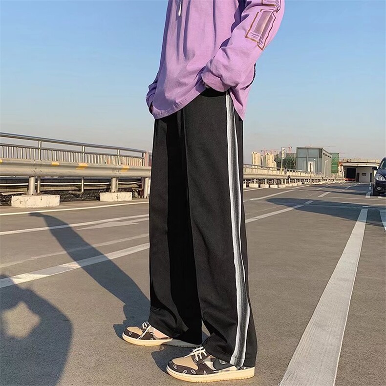 vibe潮高街裤子男秋冬垂感侧边条纹加绒直筒裤K953P35,男装休闲裤,星座1116-2