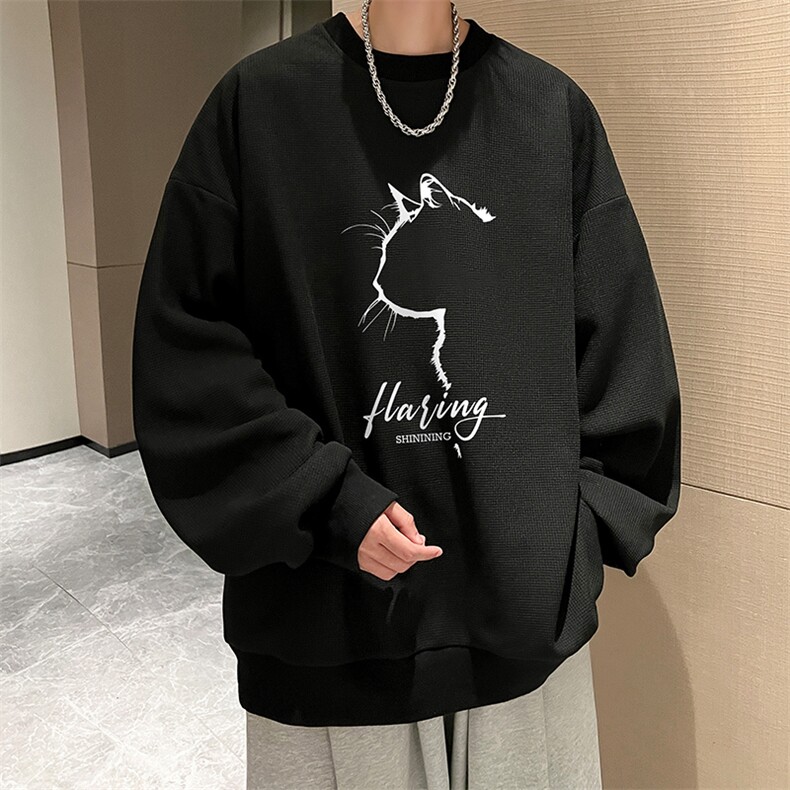 华夫格卫衣圆领卫衣男大码长袖t恤男外套HW76344-P30加绒款-P40,男装卫衣,电商A040