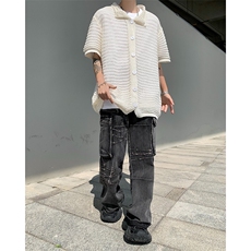 港风文艺连帽背心男春夏宽松潮流做旧镂空T恤，男装T恤，星座716-2
