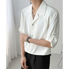 网图古巴领衬衫男短袖夏季上衣服韩版潮流穿搭垂感半袖衬衣，男装T恤，星座410-7