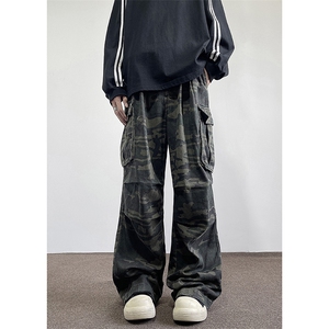 高品质 美式复古迷彩裤设计感工装裤男潮牌直筒阔腿裤B00266-p58图片