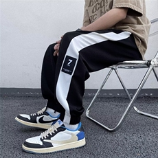 休闲裤男夏季薄款潮流百搭拼接冰丝卫裤宽松束脚裤男款K9522/P30，男装休闲裤，星座506