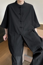 8XL-M新中式衬衫男中山装麻棉风复古中袖衬衣唐装CS527P60，男装衬衫，电商D206-1