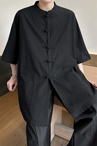 8XL-M 新中式衬衫男中山装麻棉风复古中袖衬衣唐装CS527P60图片