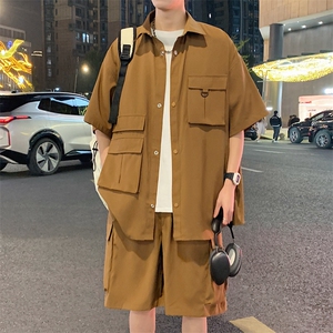 夏季套装男高品潮牌五分袖衬衫短裤大码两件套DSA157B-C77-P85图片
