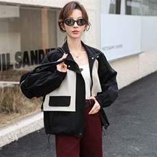 2025年秋季新款时尚撞色休闲宽松时髦减龄外套，女装短外套，心心服饰