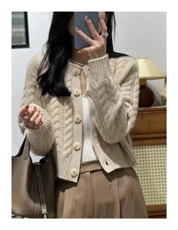 秋季新款舒适显瘦时尚百搭高腰麻花针织开衫，女装羊毛衫，恒恩羊绒
