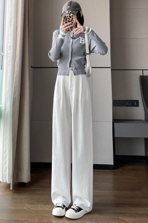 肌理感女裤2023春秋款加长版直筒高腰垂感阔腿西裤小个子,女装休闲裤,梦白服饰厂