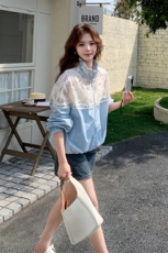 洋气百搭宽松时尚开衫上衣潮2025夏季新款蕾丝拼接防晒休闲外套女，女装短外套，浙宝203