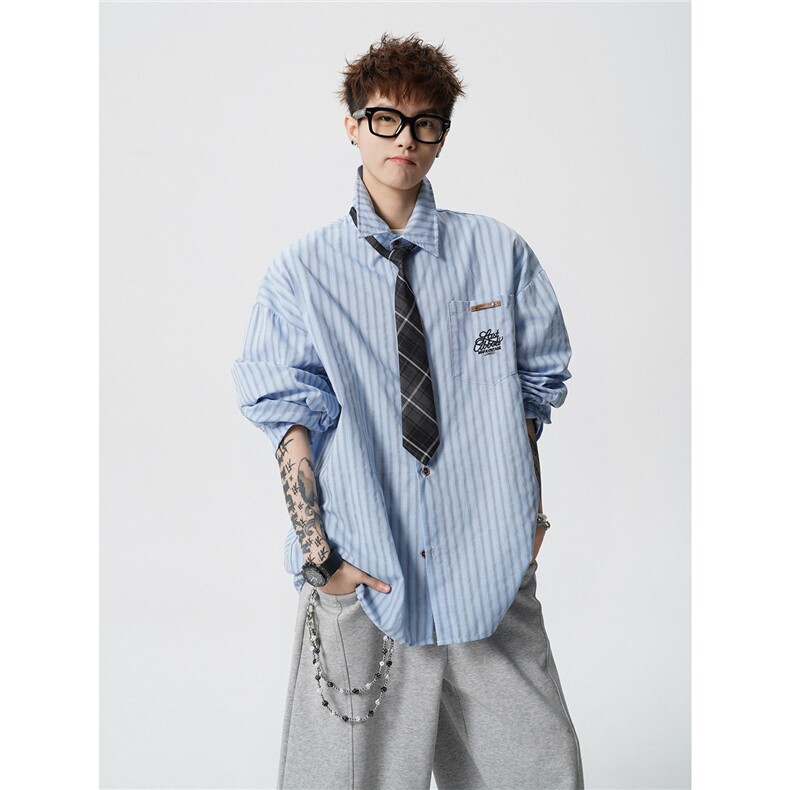 现货CS1163-特P53新款百搭条纹大码男衬衫,男装衬衫,电商A059