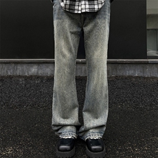 美式复古高街水洗做旧牛仔裤男女宽松微喇裤潮JN007-P5578，男装牛仔裤，星座1008-1