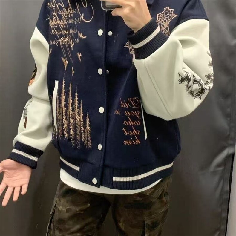 1506-1/JA081/P81美式重工刺绣拼接撞色棒球服外套男潮牌高街情侣,女装短外套,星座1506-1