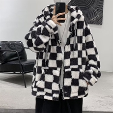 棋盘格棉服男ins潮宽松休闲冬季百搭羊羔绒连帽棉衣外套MY564-P60，男装棉衣，星座1008-2