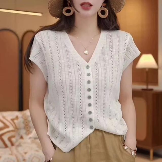 针织短袖t恤女2025新款夏季薄款宽松显瘦打底上衣小衫,女装T恤,众美斯特