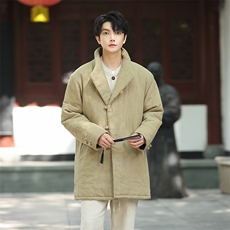 风唐装中长款加藏青色棉衣冬款立领大码棉麻保暖棉服1219p198，男装棉衣，电商A016