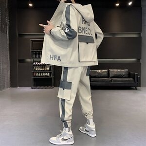 秋季男士套装休闲运动服帅气搭配一套工装夹克外套 D05/90图片