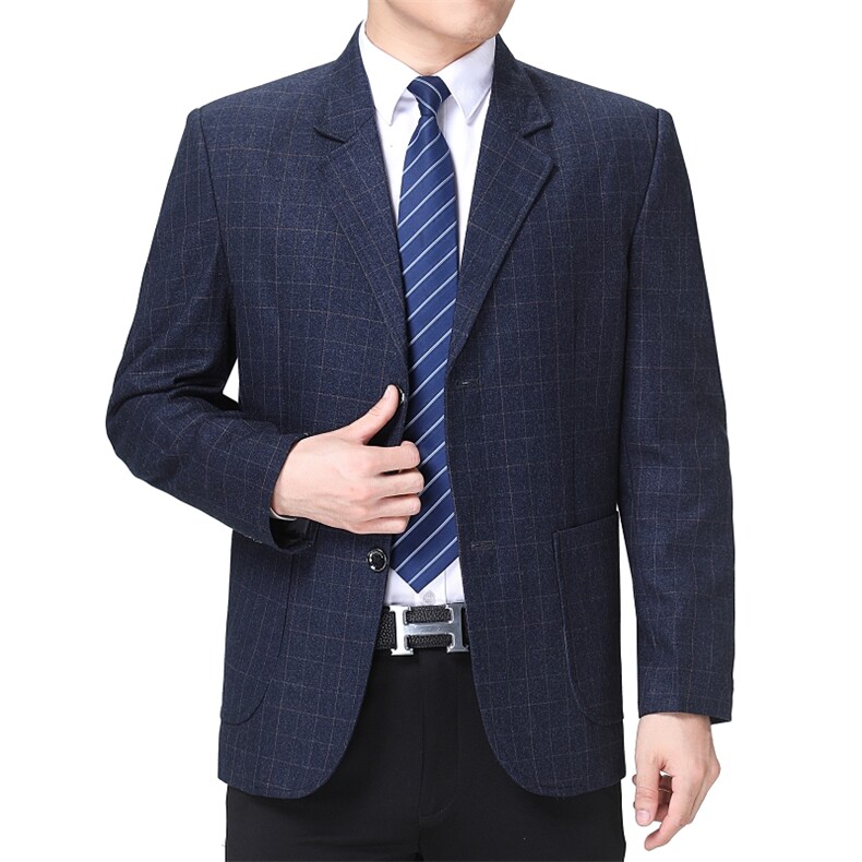 中年西服男春秋季宽松纯色厚款商务休闲西装男外套单西上衣爸爸装,男装西服,电商B212（原钱塘6029）