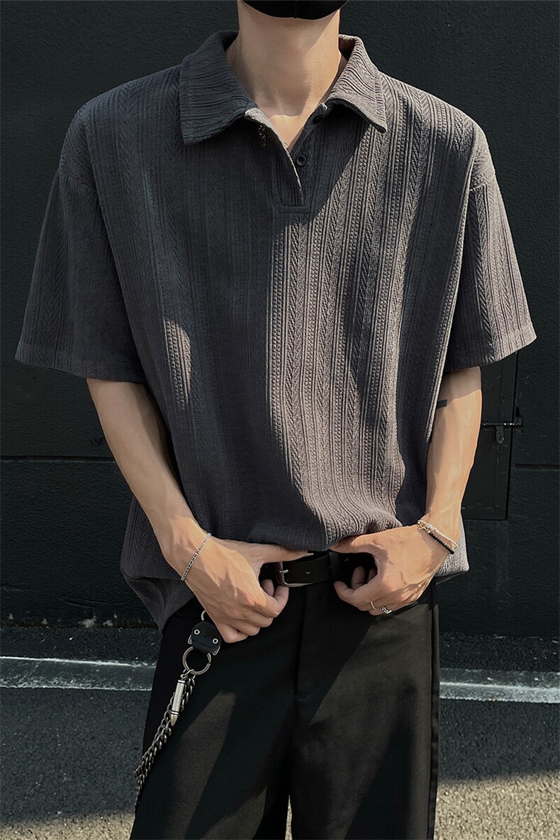 夏装25老钱风大码宽松麦穗翻领POLO衫男装夏季短袖T恤S405-特P35,男装T恤,电商A233-1