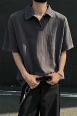 夏装25老钱风大码宽松麦穗翻领POLO衫男装夏季短袖T恤S405-特P35，男装T恤，电商A233-1