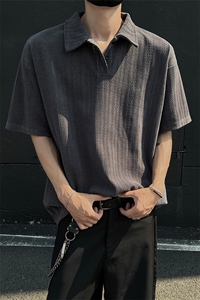 夏装25老钱风大码宽松麦穗翻领POLO衫男装夏季短袖T恤S405-特P35图片