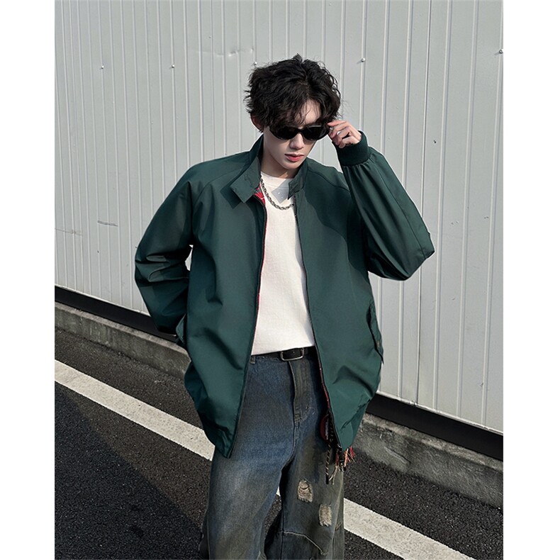 8XL-M美式复古棒球服外套男特大码潮牌双拉链立领夹克衫JK005P85,男装夹克,电商B312