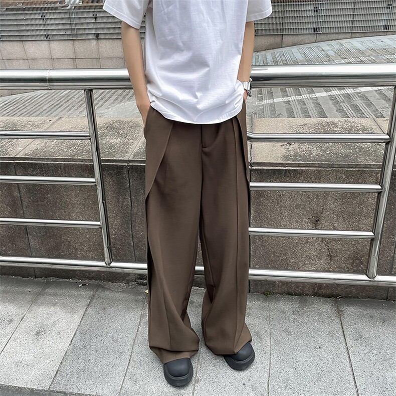 潮美式复古日系垂坠感抽褶小众拼接设计感阔腿裤拖地堆叠西裤,男装西裤,星座505-2（原电商A260-1)