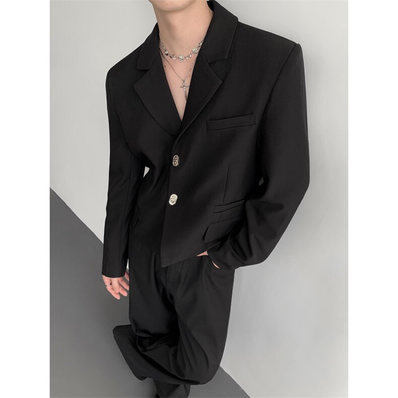 现货25秋冬小众垫肩短款金属扣西装外套xz157-p128,男装西服套装,电商B288