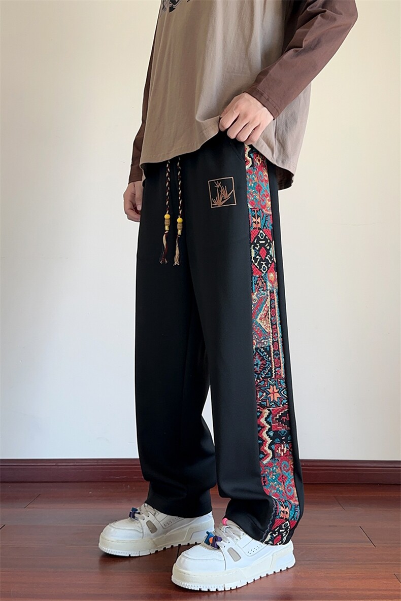 风男春秋季美式复古拼接长裤潮牌宽松大码XZ102B-1CK2550P45,男装休闲裤,星座102B-1