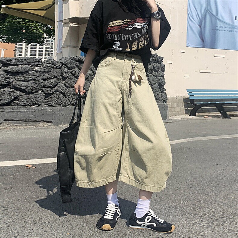 美式复古阔腿牛仔裤女夏季宽松显瘦百搭高腰直筒七分裤YD705-P60图片