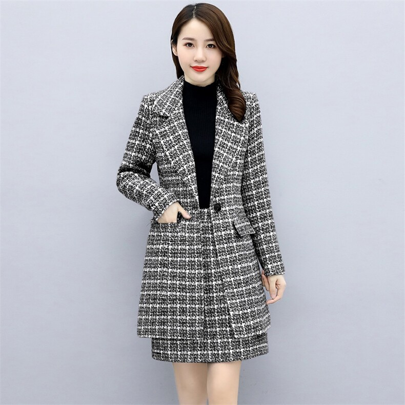 单件/两件套洋气格子毛呢套装职业裙2025春秋季韩版女装气质外套,女装套装/套裙,香莘料