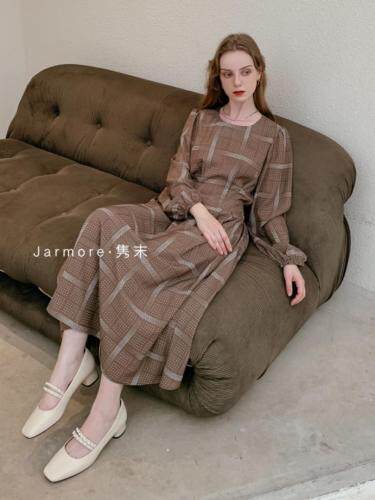 2021秋季中长款格纹连衣裙S-L现货，女装连衣裙，Jarmore隽末